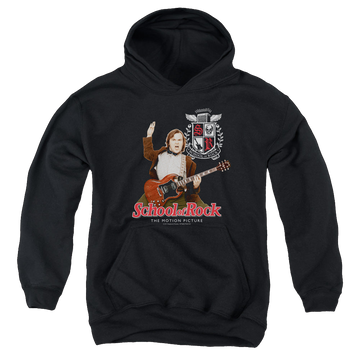 Black youth hoodie for ages 8 to 12 with School of Rock The Teacher Is In graphic