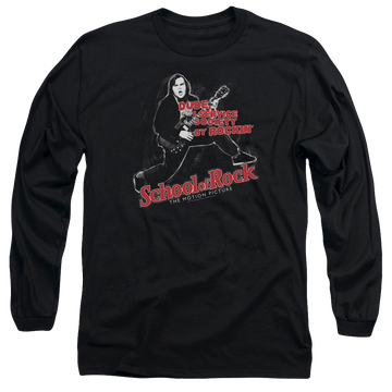Black men's long sleeve t-shirt with School of Rock Rockin graphic