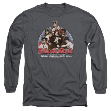 Charcoal men's long sleeve t-shirt with School of Rock I Pledge Allegiance graphic