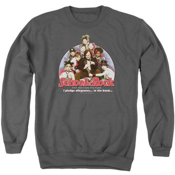 Charcoal men's crewneck sweatshirt with School of Rock I Pledge Allegiance graphic