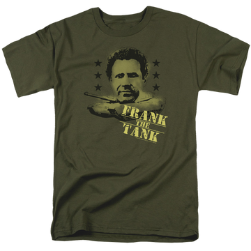 Military green men's regular fit t-shirt with Old School Frank The Tank graphic