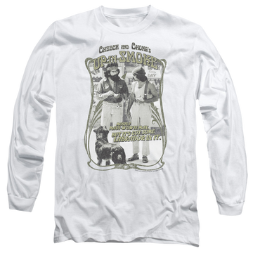 White men's long sleeve t-shirt with Cheech & Chong Up in Smoke Labrador graphic