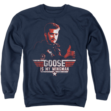 Navy men's crewneck sweatshirt with Top Gun Wingman Goose graphic