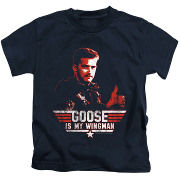 Navy kid's t-shirt for ages 4 to 7 with Top Gun Wingman Goose graphic