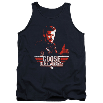 Navy men's tank with Top Gun Wingman Goose graphic