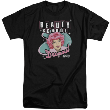 Black men's tall fit t-shirt with Grease Beauty School Dropout graphic