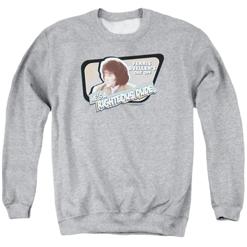 Athletic heather men's crewneck sweatshirt with Ferris Bueller's Day Off Grace graphic