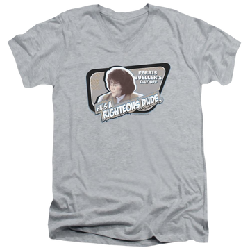 Athletic heather men's v-neck t-shirt with Ferris Bueller's Day Off Grace graphic