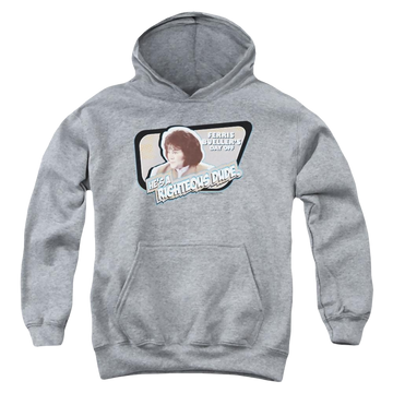 Athletic heather youth hoodie for ages 8 to 12 with Ferris Bueller's Day Off Grace graphic