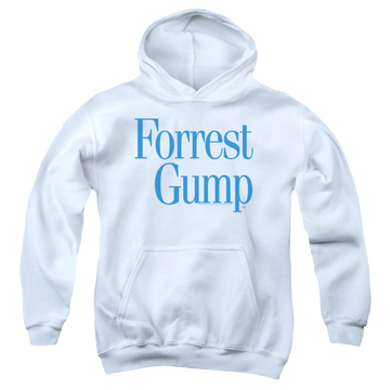 White youth hoodie for ages 8 to 12 with Forrest Gump Logo graphic
