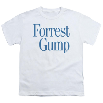 White youth t-shirt for ages 8 to 12 with Forrest Gump Logo graphic
