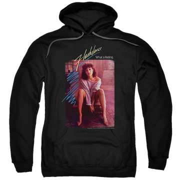 Black pullover hoodie with Flashdance Title graphic