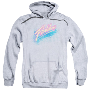 Athletic heather pullover hoodie with Flashdance Spray Logo graphic