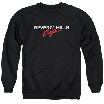Black men's crewneck sweatshirt with Beverly Hills Cop Logo graphic