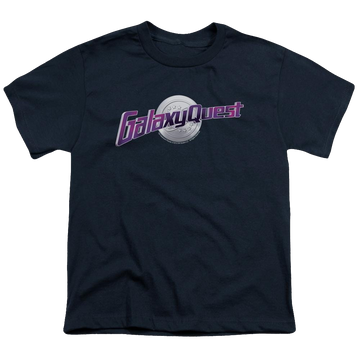 Navy youth t-shirt for ages 8 to 12 with Galaxy Quest Logo graphic