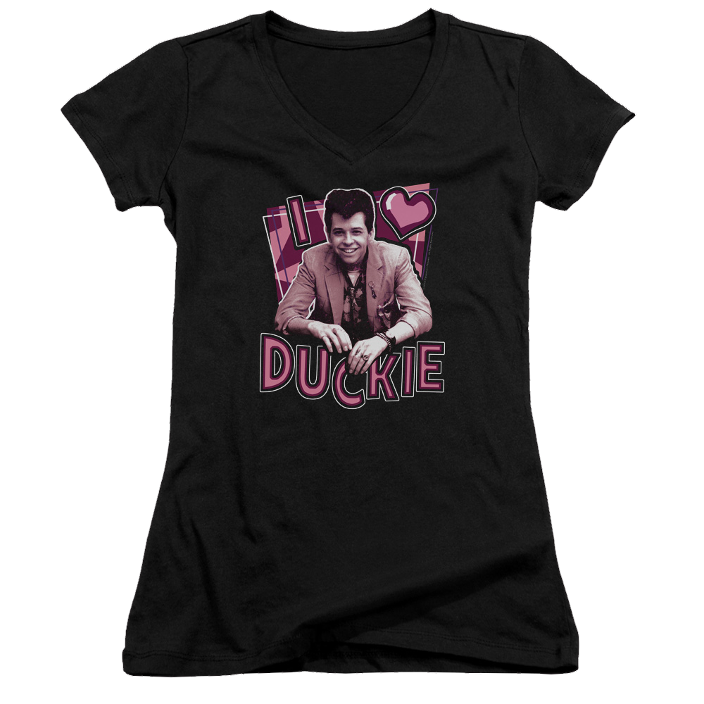 Pretty in Pink I Heart Duckie - Juniors V-Neck T-Shirt Juniors V-Neck T-Shirt Pretty in Pink   