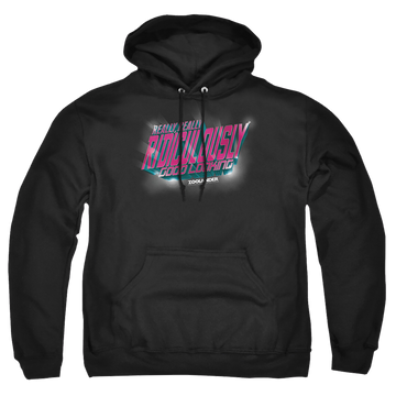 Black pullover hoodie with Zoolander Ridiculously Good Looking graphic