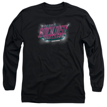 Black men's long sleeve t-shirt with Zoolander Ridiculously Good Looking graphic