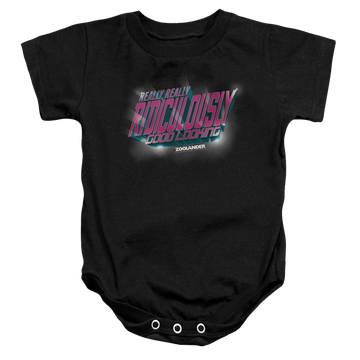 Black baby bodysuit with Zoolander Ridiculously Good Looking graphic