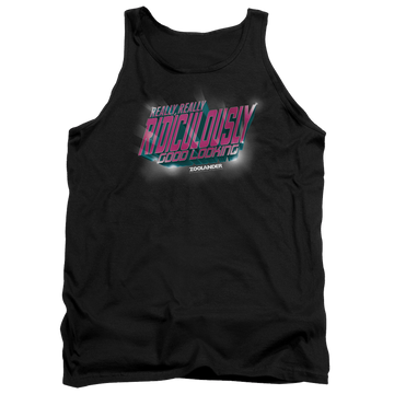 Black men's tank with Zoolander Ridiculously Good Looking graphic