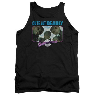 Black men's tank with Galaxy Quest Cute But Deadly graphic