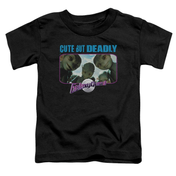 Black toddler t-shirt with Galaxy Quest Cute But Deadly graphic