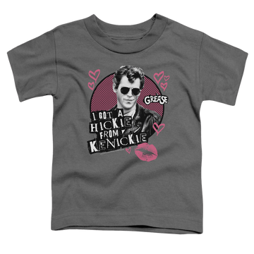 Charcoal toddler t-shirt with Grease Kenickie graphic