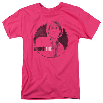 Hot pink men's regular fit t-shirt with Pretty in Pink Steff graphic