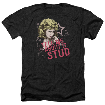 Charcoal men's heather t-shirt with Grease Tell Me About It Stud graphic