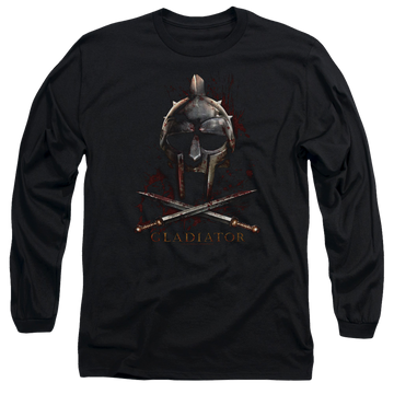 Black men's long sleeve t-shirt with Gladiator Helmet graphic