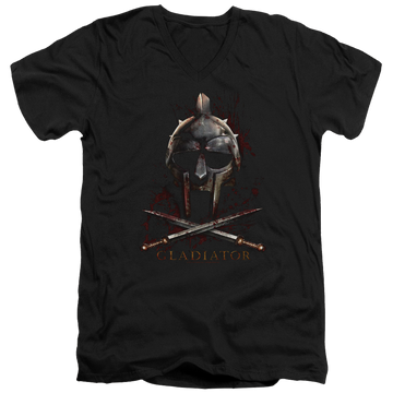Black men's v-neck t-shirt with Gladiator Helmet graphic