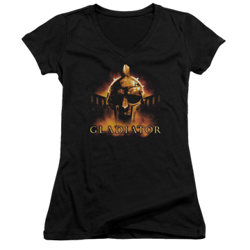Black juniors v-neck t-shirt with Gladiator My Name Is graphic