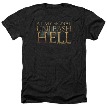 Charcoal men's heather t-shirt with Gladiator Unleash Hell graphic