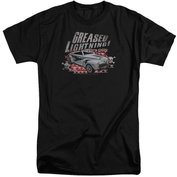 Black men's tall fit t-shirt with Greased Lightening graphic