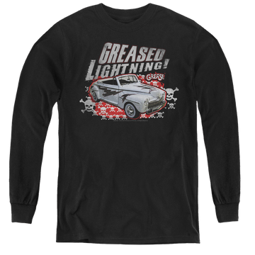 Black youth long sleeve t-shirt with Greased Lightening graphic