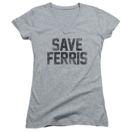 Ferris Bueller's Day Off Save Ferris - Juniors V-Neck T-Shirt Juniors V-Neck T-Shirt Ferris Bueller's Day Off   