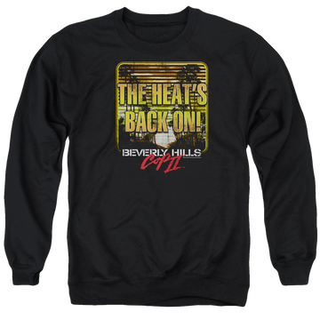 Black men's crewneck sweatshirt with Beverly Hills Cop The Heats Back On graphic