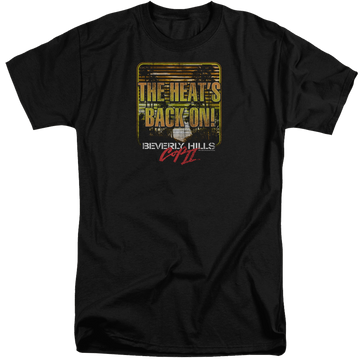 Black men's tall fit t-shirt with Beverly Hills Cop The Heats Back On graphic