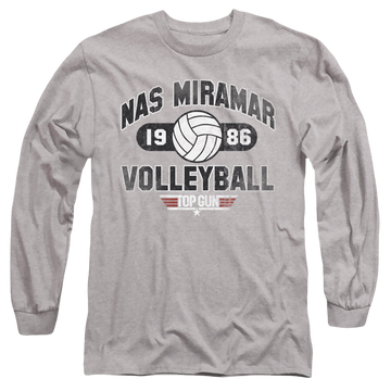 Athletic heather men's long sleeve t-shirt with Top Gun Nas Miramar Volleyball graphic