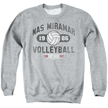 Athletic heather men's crewneck sweatshirt with Top Gun Nas Miramar Volleyball graphic