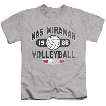 Athletic heather kid's t-shirt for ages 4 to 7 with Top Gun Nas Miramar Volleyball graphic