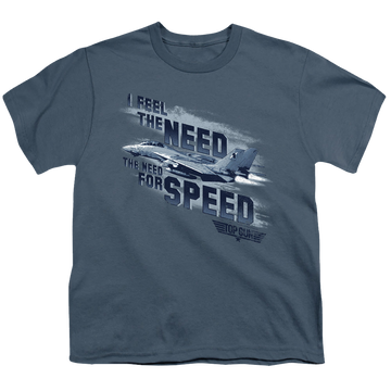 Slate youth t-shirt for ages 8 to 12 with Top Gun Need For Speed graphic