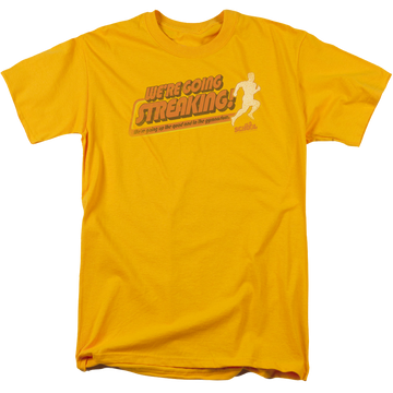 Gold men's regular fit t-shirt with Old School Streaking graphic