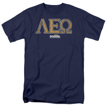 Navy men's regular fit t-shirt with Old School Leo graphic