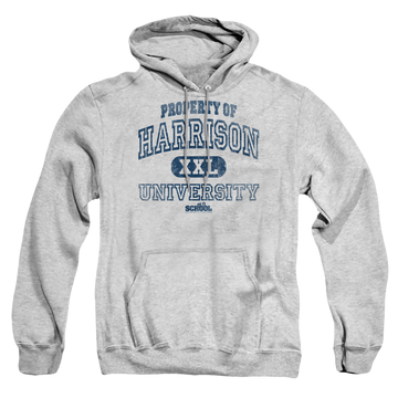 Athletic heather pullover hoodie with Old School Property Of Harrison graphic
