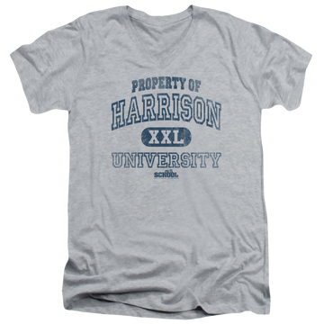 Athletic heather men's v-neck t-shirt with Old School Property Of Harrison graphic