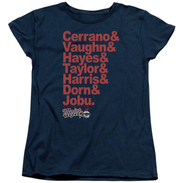 Navy women's t-shirt with Major League Team Roster graphic