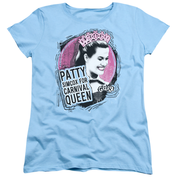Light blue women's t-shirt with Grease Carnival Queen graphic