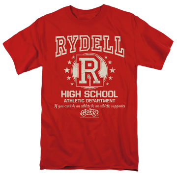Red men's regular fit t-shirt with Grease Rydell High graphic