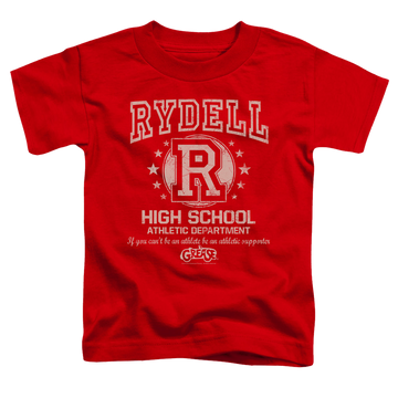 Red kid's t-shirt for ages 4 to 7 with Grease Rydell High graphic